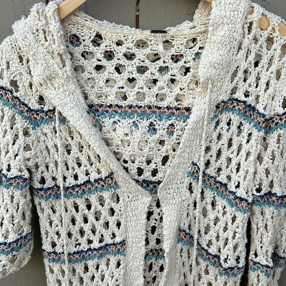 Free People Crochet Cardigan Duster Sweater Bohemian Cottagecore Spring Hippie S - Picture 3 of 8